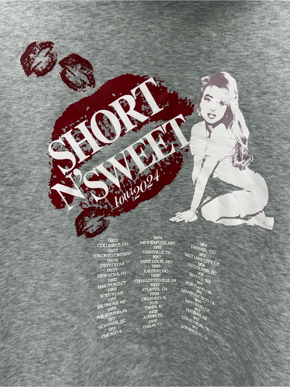 Sabrina Carpenter Short n’ Sweet Tour 2024 Zip Hoodie Gray 3XL - Picture 3 of 10